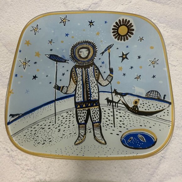 Fragonard Parfumeur Ceramic Decorative Plates Folk Art Winter North Set of 4 - Picture 3 of 8